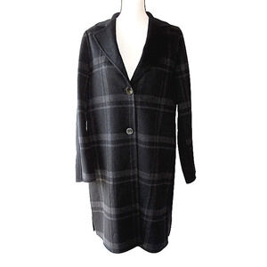 Tahari Plaid Pea Coat Overcoat Wool Blend Jacket